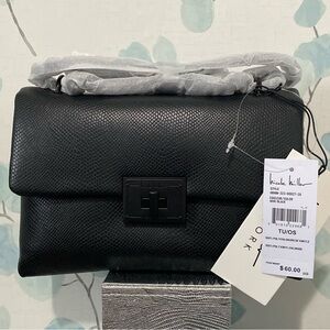 Nicole Miller Black Snake Skin Crossbody Chain Link Strap Purse